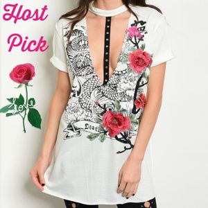 5☆ Rated Rose Patch Choker Graphic Tee Ivory Shirt